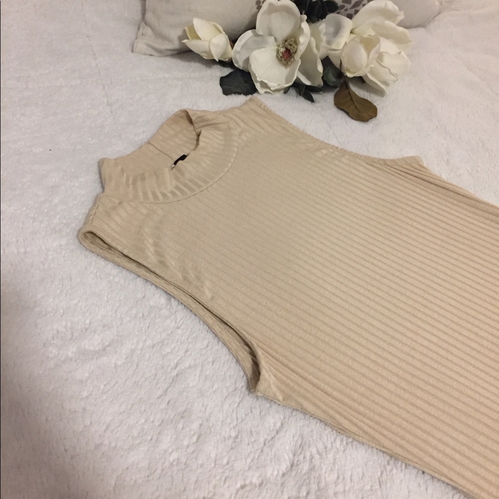 Sleeveless Ribbed Bodycon Cream Dress